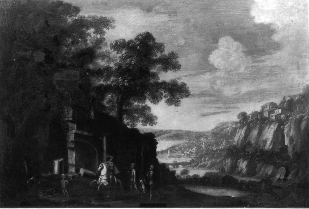paesaggio con cavaliere (dipinto) - ambito napoletano (prima met&agrave; sec. XV